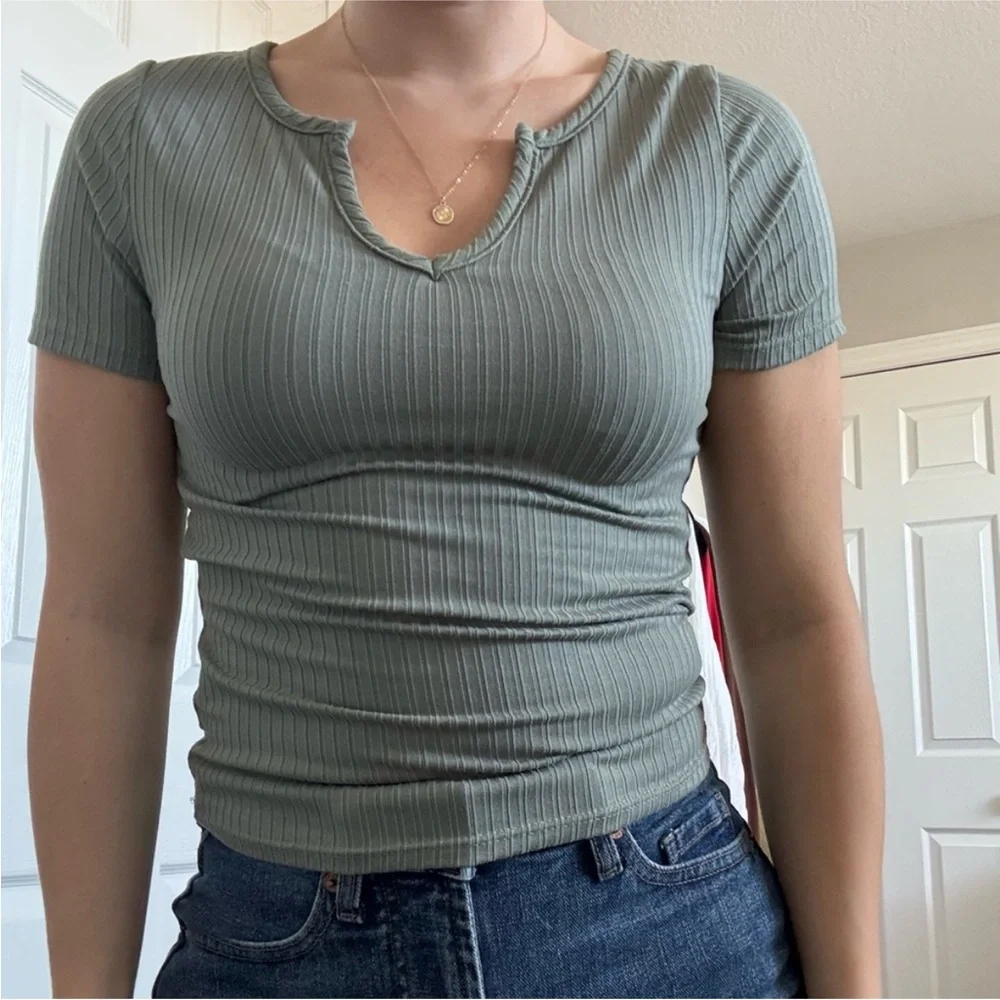 Olivia Rae Ribbed Knit Top in Soft Green - Picture 2 of 6